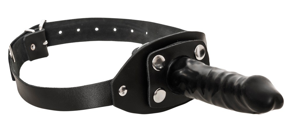 Gag af latex med udvendig dildo