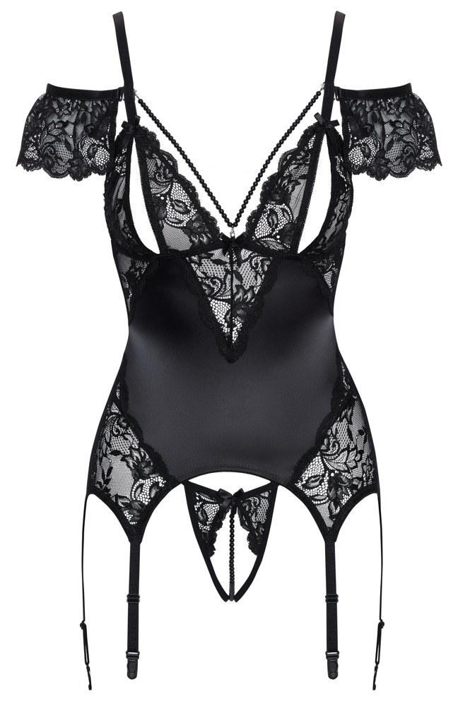 Bustier med strømpeholdere inkluderer en åben g-string