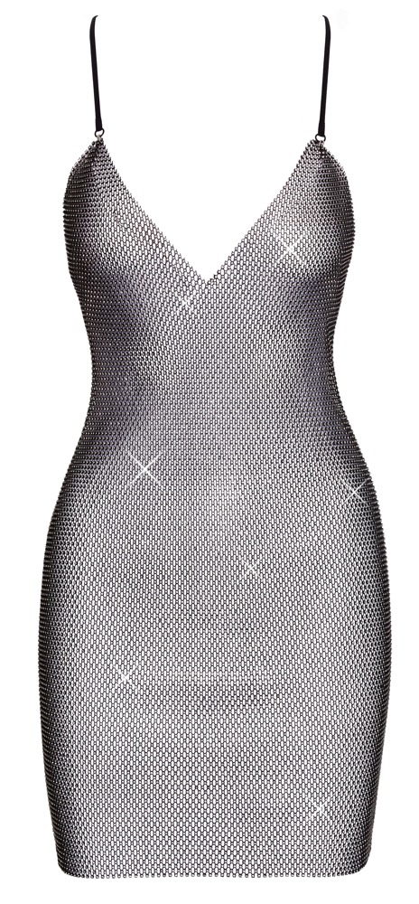 Net-minikjole med rhinestone-besætning over det hele