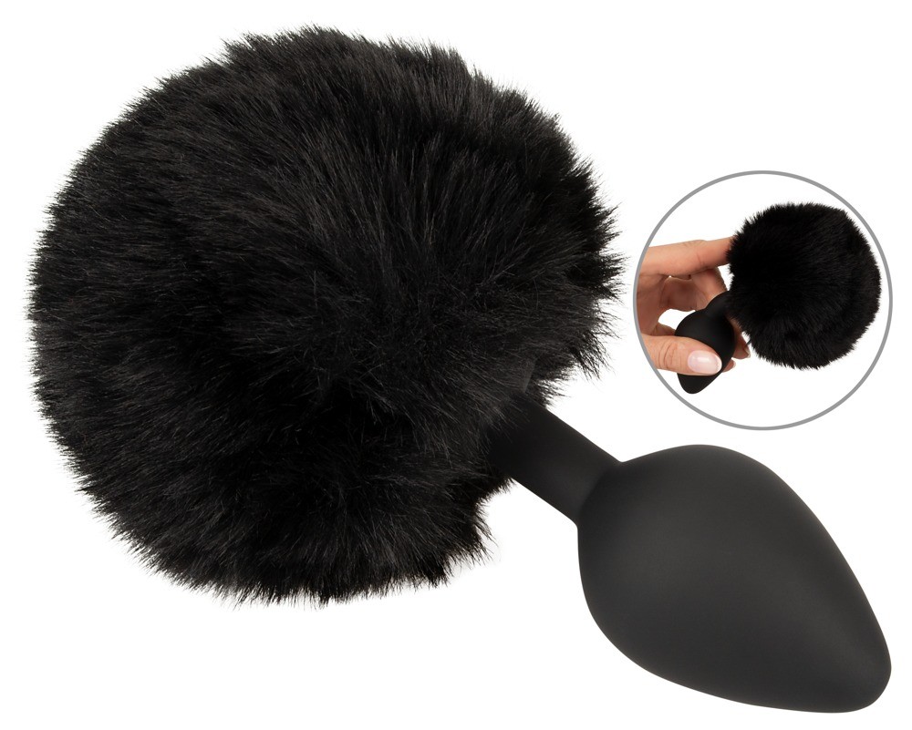 Anal plug âfluffy tail size Mâ med pompon af imiteret pels