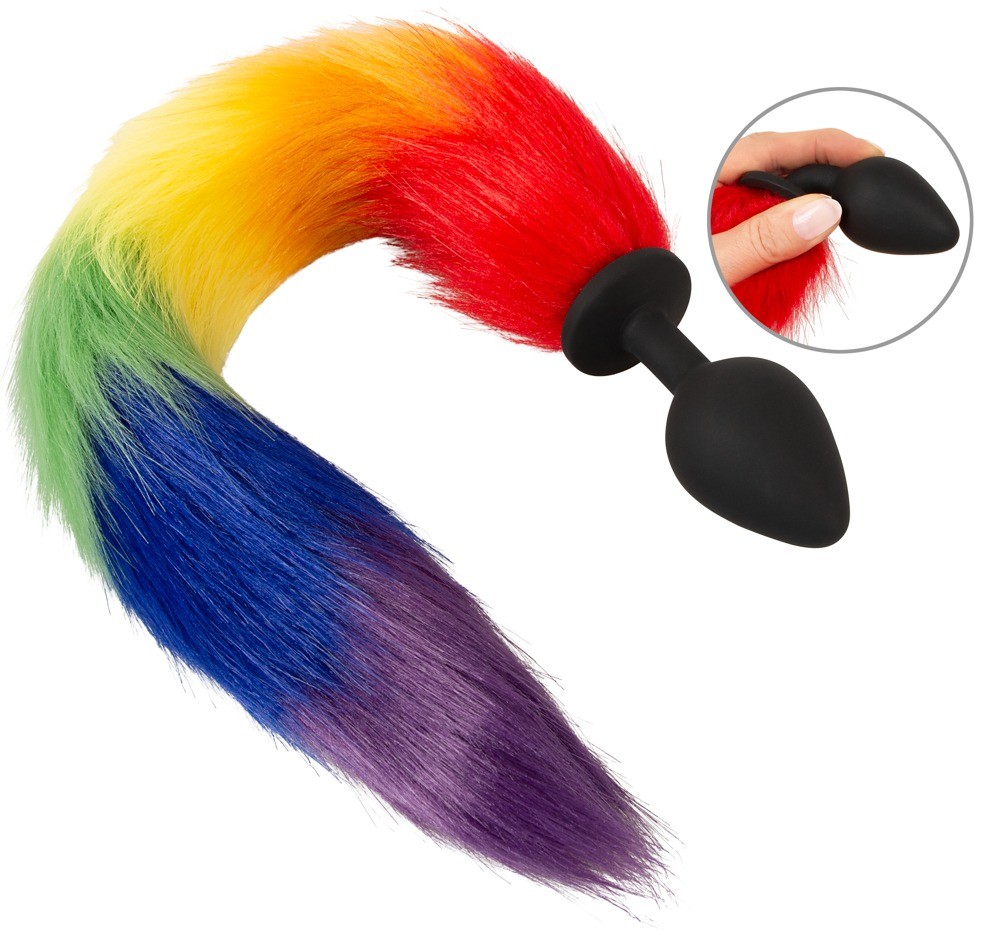 Analplug âfluffy tailâ med farvig hale i imiteret pels