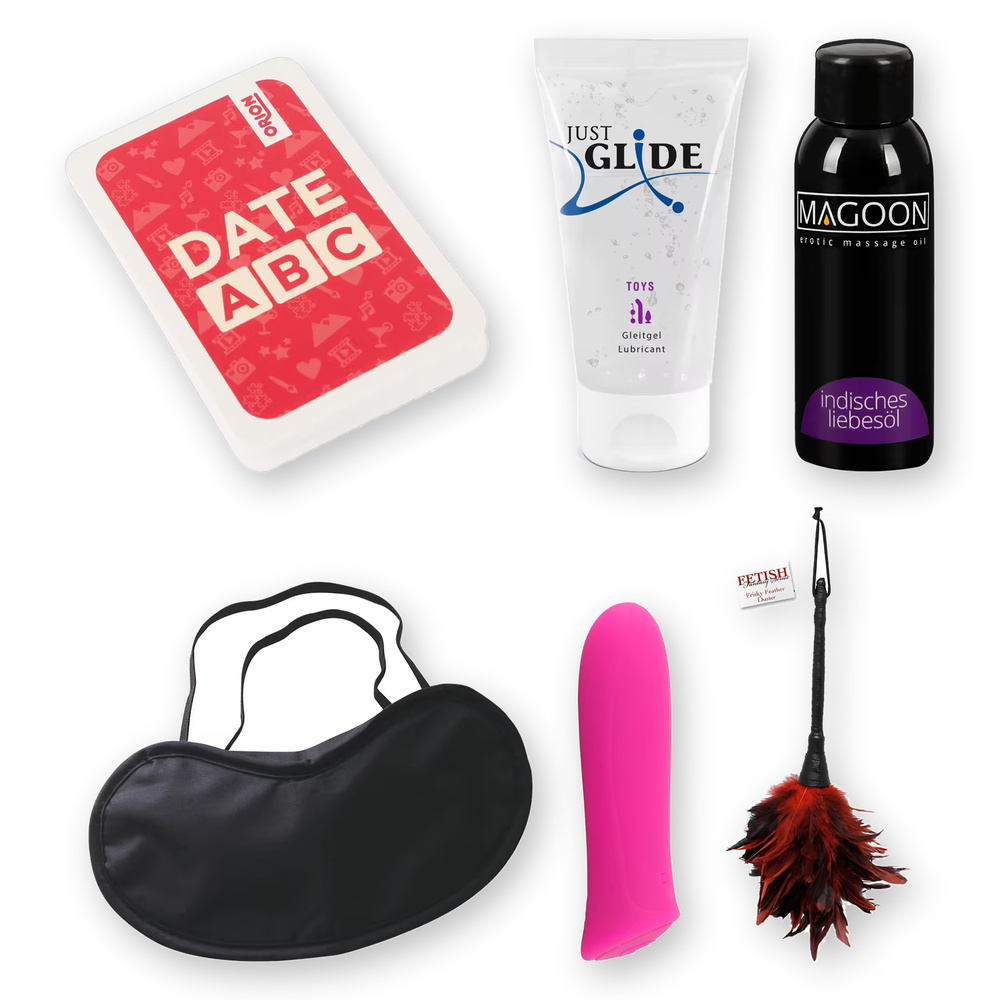 6 frække låger  -  DIY-julekalendersæt med minivibrator, legetøj, fjer, kortspil, kærlighedsolie og øjenmaske